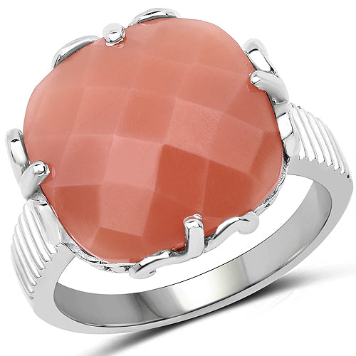 12.75 Carat Genuine Peach Moonstone .925 Sterling Silver Ring Bids.com