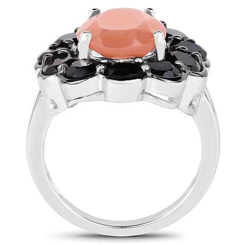 7.88 Carat Genuine Peach Moonstone and Black Spinel .925 Sterling Silver Ring Bids.com