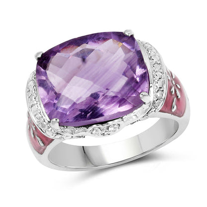 8.86 Carat Genuine Amethyst & White Topaz .925 Sterling Silver Ring Bids.com