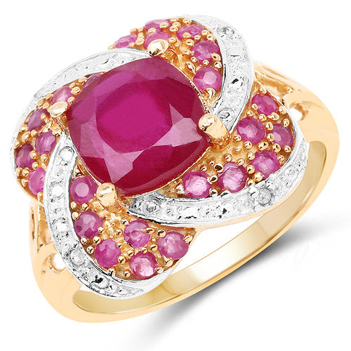 14K Rose Gold Plated 3.88 Carat Glass Filled Ruby, Ruby and White Topaz .925 Sterling Silver Ring Bids.com