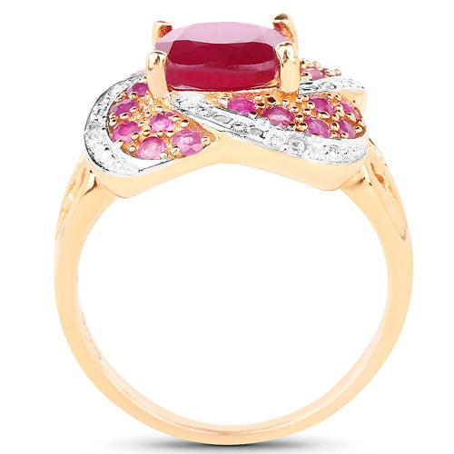 14K Rose Gold Plated 3.88 Carat Glass Filled Ruby, Ruby and White Topaz .925 Sterling Silver Ring Bids.com