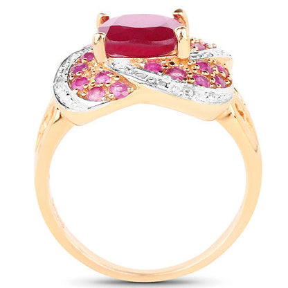 14K Rose Gold Plated 3.88 Carat Glass Filled Ruby, Ruby and White Topaz .925 Sterling Silver Ring Bids.com