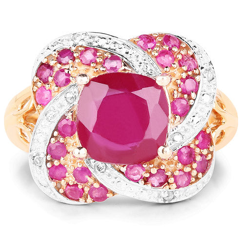 14K Rose Gold Plated 3.88 Carat Glass Filled Ruby, Ruby and White Topaz .925 Sterling Silver Ring Bids.com