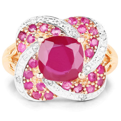 14K Rose Gold Plated 3.88 Carat Glass Filled Ruby, Ruby and White Topaz .925 Sterling Silver Ring Bids.com