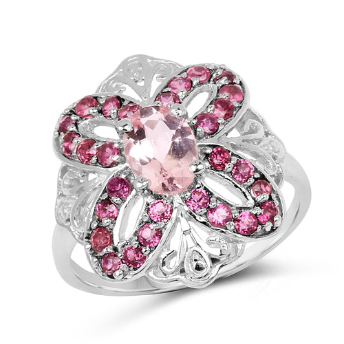 1.82 Carat Genuine Morganite & Rhodolite .925 Sterling Silver Ring Bids.com