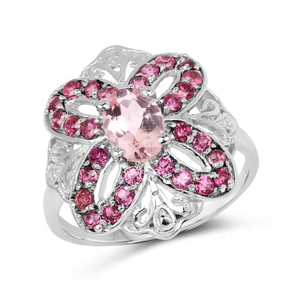 1.82 Carat Genuine Morganite & Rhodolite .925 Sterling Silver Ring Bids.com