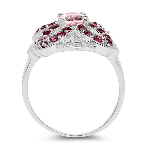 1.82 Carat Genuine Morganite & Rhodolite .925 Sterling Silver Ring Bids.com