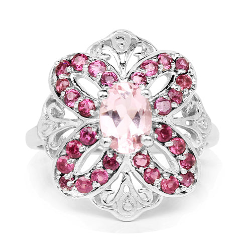 1.82 Carat Genuine Morganite & Rhodolite .925 Sterling Silver Ring Bids.com