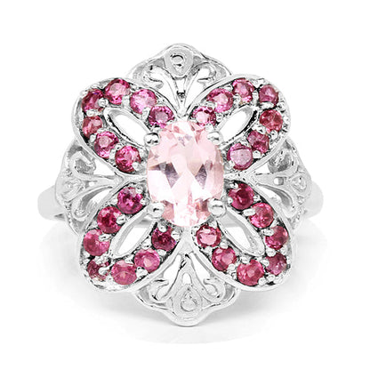 1.82 Carat Genuine Morganite & Rhodolite .925 Sterling Silver Ring Bids.com