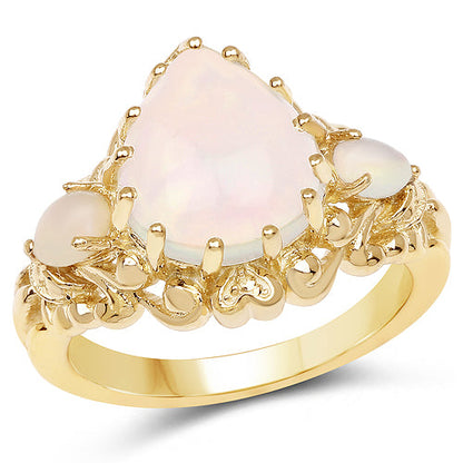 14K Yellow Gold Plated 3.26 Carat Genuine Ethiopian Opal .925 Sterling Silver Ring Bids.com
