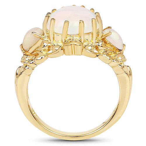 14K Yellow Gold Plated 3.26 Carat Genuine Ethiopian Opal .925 Sterling Silver Ring Bids.com