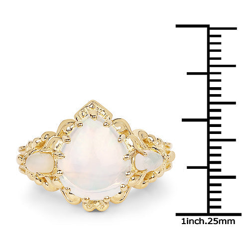 14K Yellow Gold Plated 3.26 Carat Genuine Ethiopian Opal .925 Sterling Silver Ring Bids.com