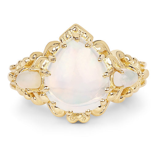 14K Yellow Gold Plated 3.26 Carat Genuine Ethiopian Opal .925 Sterling Silver Ring Bids.com