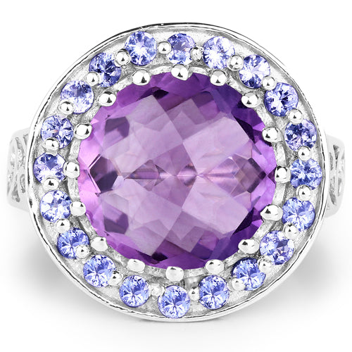 5.95 Carat Genuine Amethyst and Tanzanite .925 Sterling Silver Ring Bids.com