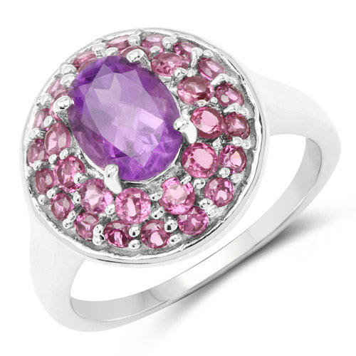 2.48 Carat Genuine Amethyst and Rhodolite .925 Sterling Silver Ring Bids.com