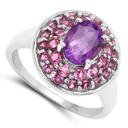 2.48 Carat Genuine Amethyst and Rhodolite .925 Sterling Silver Ring Bids.com