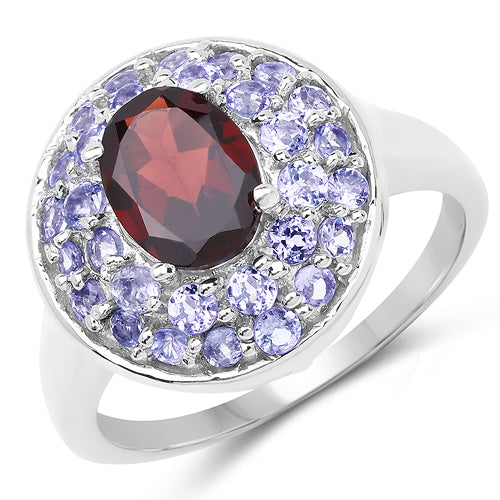 2.56 Carat Genuine Garnet & Tanzanite .925 Sterling Silver Ring Bids.com