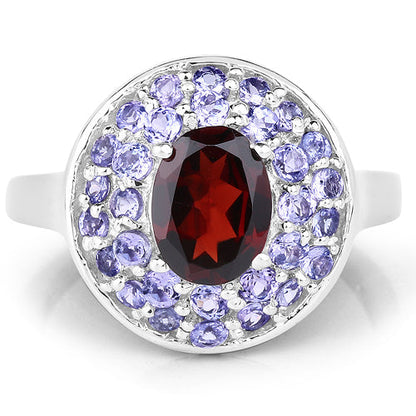 2.56 Carat Genuine Garnet & Tanzanite .925 Sterling Silver Ring Bids.com