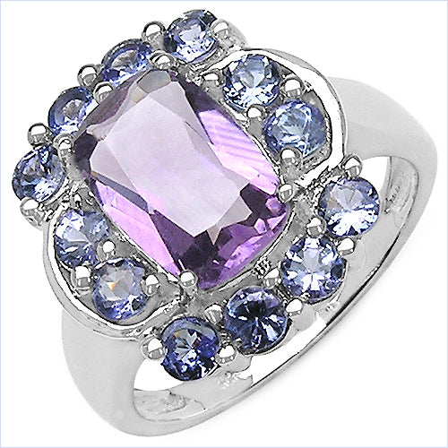 3.30 Carat Genuine Amethyst and Tanzanite .925 Sterling Silver Ring Bids.com