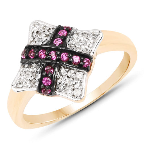 14K Yellow Gold Plated 0.57 Carat Genuine Ruby and White Cubic Zirconia .925 Sterling Silver Ring Bids.com