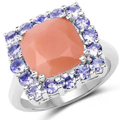 6.70 Carat Genuine Peach Moonstone and Tanzanite .925 Sterling Silver Ring Bids.com
