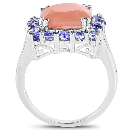 6.70 Carat Genuine Peach Moonstone and Tanzanite .925 Sterling Silver Ring Bids.com