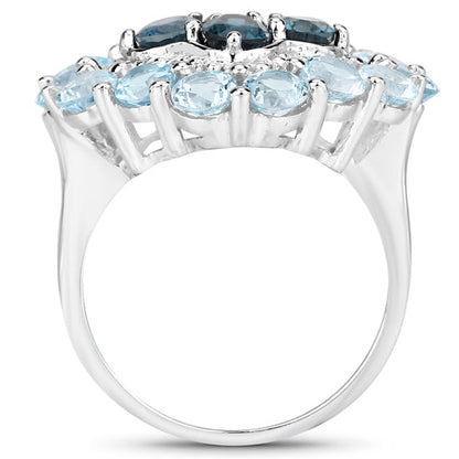 6.54 Carat Genuine London Blue Topaz, Blue Topaz and White Topaz .925 Sterling Silver Ring Bids.com