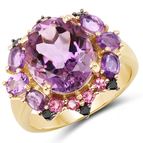 14K Yellow Gold Plated 5.25 Carat Genuine Amethyst, Rhodolite and Blue Diamond .925 Sterling Silver Ring Bids.com