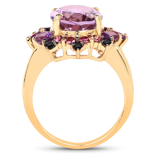 14K Yellow Gold Plated 5.25 Carat Genuine Amethyst, Rhodolite and Blue Diamond .925 Sterling Silver Ring Bids.com