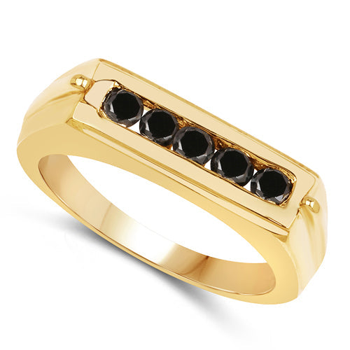 14K Yellow Gold Plated 0.50 Carat Genuine Black Diamond .925 Sterling Silver Ring Bids.com