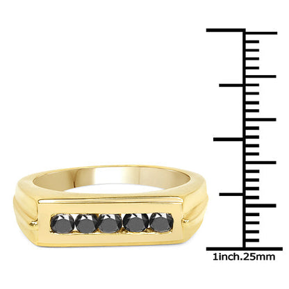 14K Yellow Gold Plated 0.50 Carat Genuine Black Diamond .925 Sterling Silver Ring Bids.com