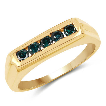 14K Yellow Gold Plated 0.50 Carat Genuine Blue Diamond .925 Sterling Silver Ring Bids.com