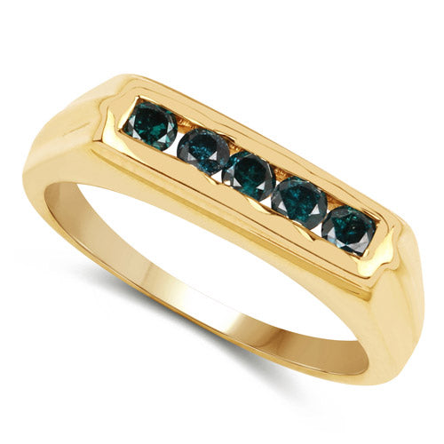 14K Yellow Gold Plated 0.50 Carat Genuine Blue Diamond .925 Sterling Silver Ring Bids.com