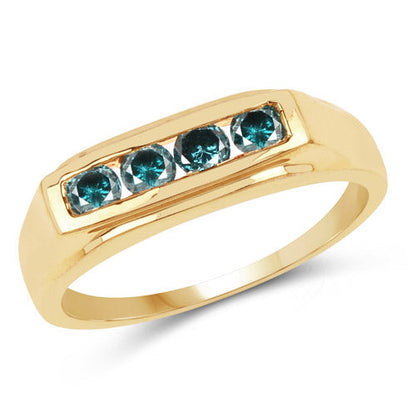 14K Yellow Gold Plated 0.48 Carat Genuine Blue Diamond .925 Sterling Silver Ring Bids.com