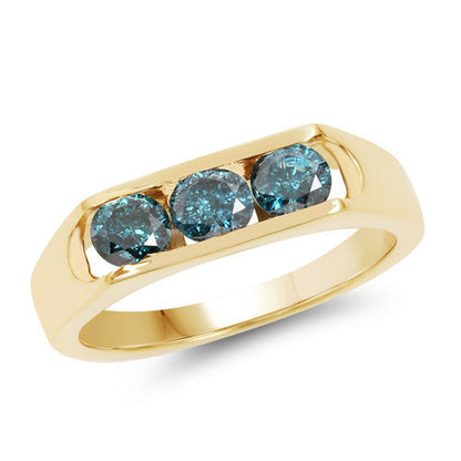 14K Yellow Gold Plated 0.90 Carat Genuine Blue Diamond .925 Sterling Silver Ring Bids.com
