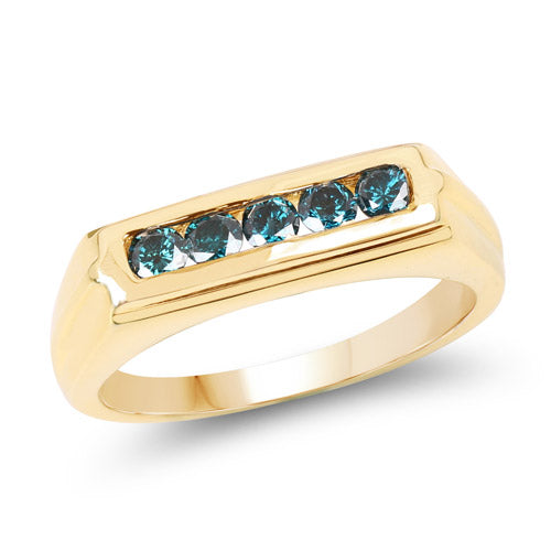 14K Yellow Gold Plated 0.40 Carat Genuine Blue Diamond .925 Sterling Silver Ring Bids.com