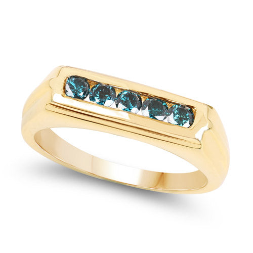 14K Yellow Gold Plated 0.40 Carat Genuine Blue Diamond .925 Sterling Silver Ring Bids.com