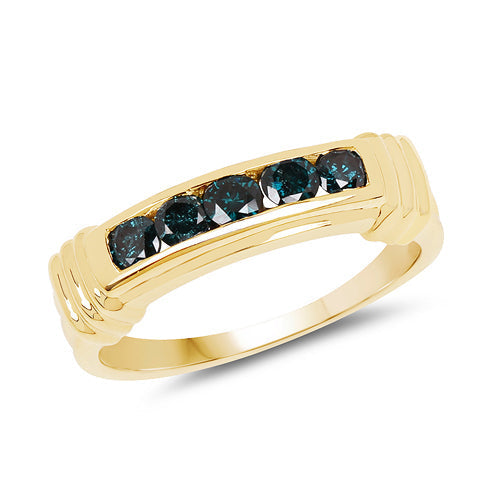 14K Yellow Gold Plated 0.50 Carat Genuine Blue Diamond .925 Sterling Silver Ring Bids.com