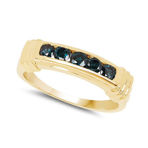 14K Yellow Gold Plated 0.50 Carat Genuine Blue Diamond .925 Sterling Silver Ring Bids.com