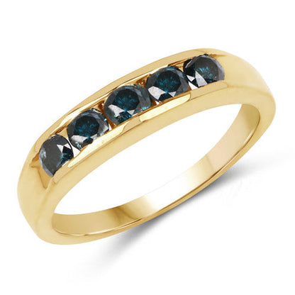 14K Yellow Gold Plated 0.80 Carat Genuine Blue Diamond .925 Sterling Silver Ring Bids.com