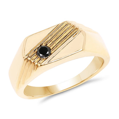 14K Yellow Gold Plated 0.12 Carat Genuine Black Diamond .925 Sterling Silver Ring Bids.com