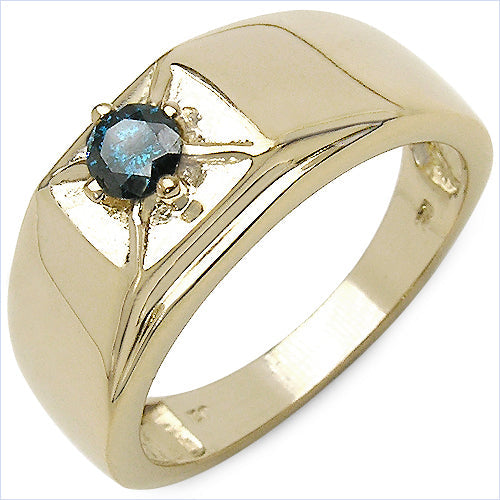 14K Yellow Gold Plated 0.25 Carat Genuine Blue Diamond .925 Sterling Silver Ring Bids.com