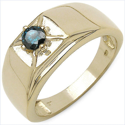 14K Yellow Gold Plated 0.25 Carat Genuine Blue Diamond .925 Sterling Silver Ring Bids.com