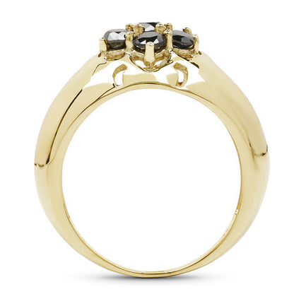 14K Yellow Gold Plated 0.98 Carat Genuine Black Diamond .925 Sterling Silver Ring Bids.com