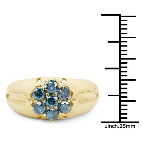 14K Yellow Gold Plated 0.98 Carat Genuine Blue Diamond .925 Sterling Silver Ring Bids.com