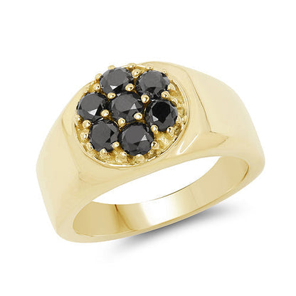 14K Yellow Gold Plated 0.98 Carat Genuine Black Diamond .925 Sterling Silver Ring Bids.com