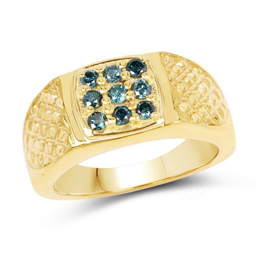 14K Yellow Gold Plated 0.36 Carat Genuine Blue Diamond .925 Sterling Silver Ring Bids.com