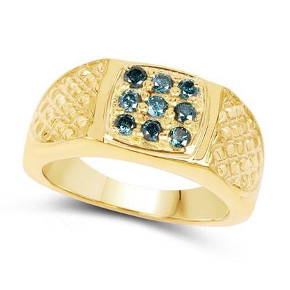 14K Yellow Gold Plated 0.36 Carat Genuine Blue Diamond .925 Sterling Silver Ring Bids.com