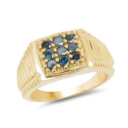 14K Yellow Gold Plated 0.63 Carat Genuine Blue Diamond .925 Sterling Silver Ring Bids.com