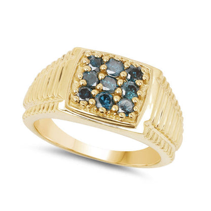 14K Yellow Gold Plated 0.63 Carat Genuine Blue Diamond .925 Sterling Silver Ring Bids.com